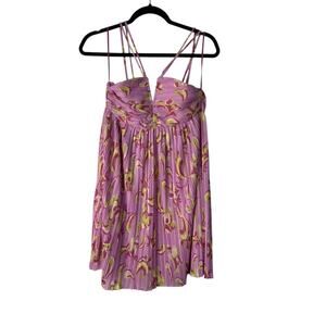 Zara Babydoll Dress Size Medium Pink Floral Pleated Strappy Mini Shift Feminine